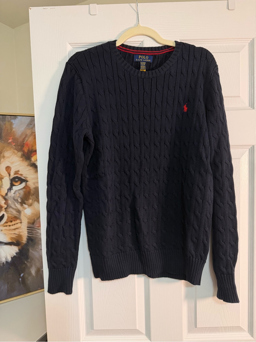 Polo by Ralph Lauren Navy Cable Crewneck with Red Pony